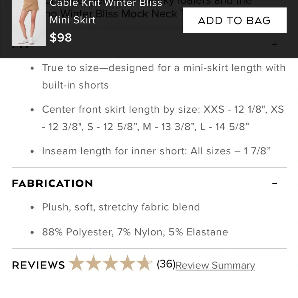 ALO Yoga Gray Cable Knit Skirt